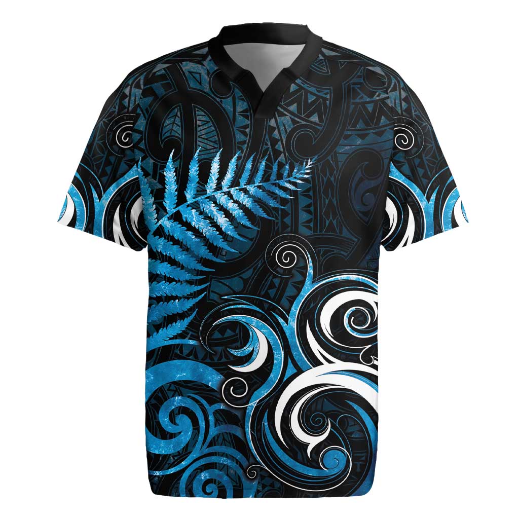 New Zealand Sea Week Rugby Jersey Maori Wave Pattern Ocean Blue LT05 Blue - Polynesian Pride
