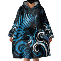 New Zealand Sea Week Wearable Blanket Hoodie Maori Wave Pattern Ocean Blue
