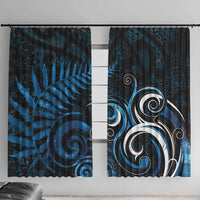 New Zealand Sea Week Window Curtain Maori Wave Pattern Ocean Blue