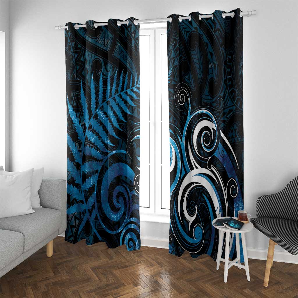 New Zealand Sea Week Window Curtain Maori Wave Pattern Ocean Blue