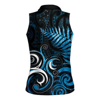 New Zealand Sea Week Women Sleeveless Polo Shirt Maori Wave Pattern Ocean Blue