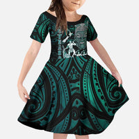 Personalised New Zealand Waka Racing Family Matching Long Sleeve Bodycon Dress and Hawaiian Shirt Maori Warriors LT05 Daughter's Dress Green - Polynesian Pride