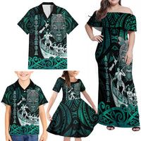 Personalised New Zealand Waka Racing Family Matching Off Shoulder Maxi Dress and Hawaiian Shirt Maori Warriors LT05 - Polynesian Pride