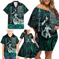 Personalised New Zealand Waka Racing Family Matching Off Shoulder Short Dress and Hawaiian Shirt Maori Warriors LT05 - Polynesian Pride