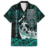 Personalised New Zealand Waka Racing Family Matching Off Shoulder Short Dress and Hawaiian Shirt Maori Warriors LT05 Dad's Shirt - Short Sleeve Green - Polynesian Pride