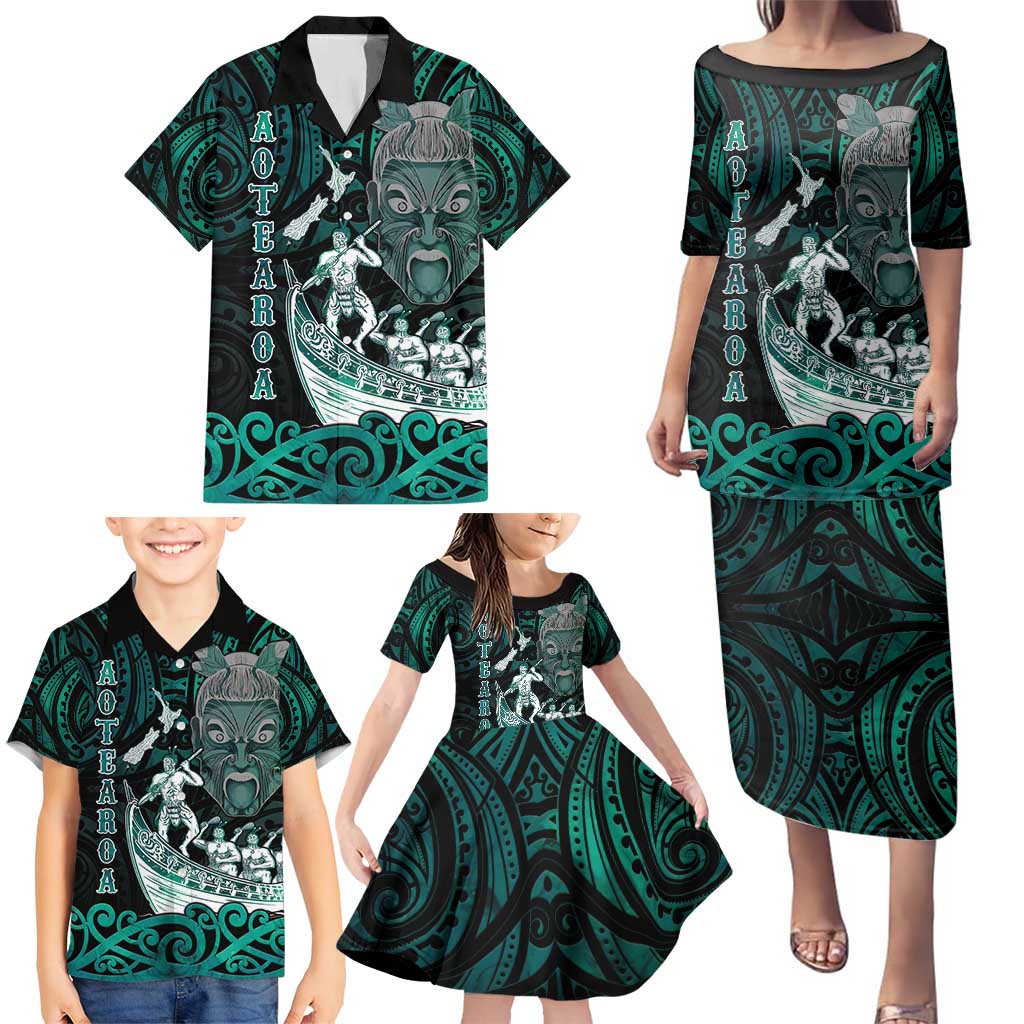 Personalised New Zealand Waka Racing Family Matching Puletasi and Hawaiian Shirt Maori Warriors LT05 - Polynesian Pride