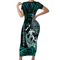 Personalised New Zealand Waka Racing Family Matching Short Sleeve Bodycon Dress and Hawaiian Shirt Maori Warriors LT05 Mom's Dress Green - Polynesian Pride