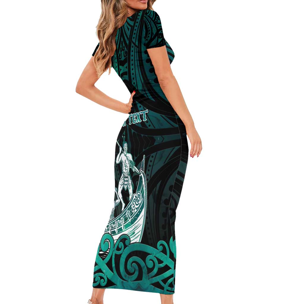 Personalised New Zealand Waka Racing Family Matching Short Sleeve Bodycon Dress and Hawaiian Shirt Maori Warriors LT05 - Polynesian Pride