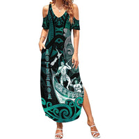 Personalised New Zealand Waka Racing Family Matching Summer Maxi Dress and Hawaiian Shirt Maori Warriors LT05 Mom's Dress Green - Polynesian Pride