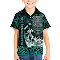 Personalised New Zealand Waka Racing Family Matching Summer Maxi Dress and Hawaiian Shirt Maori Warriors LT05 Son's Shirt Green - Polynesian Pride