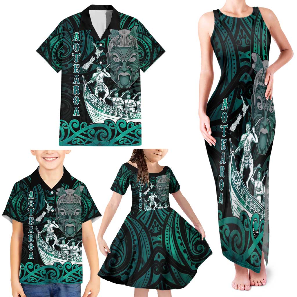 Personalised New Zealand Waka Racing Family Matching Tank Maxi Dress and Hawaiian Shirt Maori Warriors LT05 - Polynesian Pride