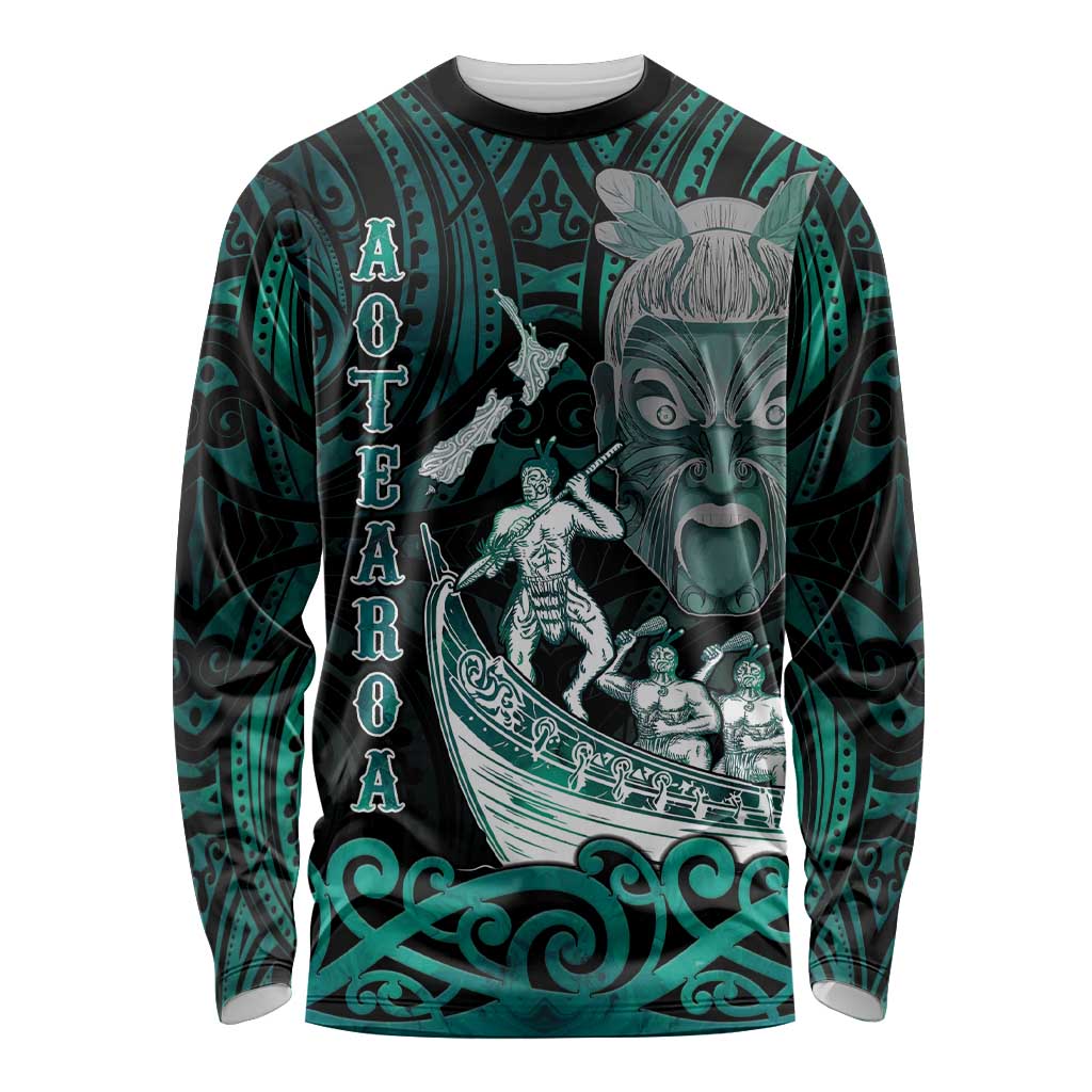 Personalised New Zealand Waka Racing Long Sleeve Shirt Maori Warriors LT05 Unisex Green - Polynesian Pride