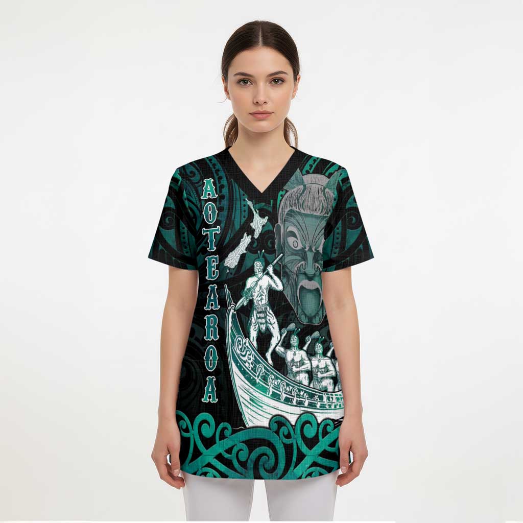 Personalised New Zealand Waka Racing Scrub Top Maori Warriors - Polynesian Pride