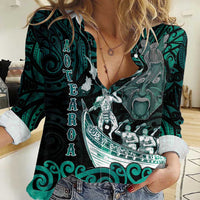 Personalised New Zealand Waka Racing Women Casual Shirt Maori Warriors LT05 Female Green - Polynesian Pride