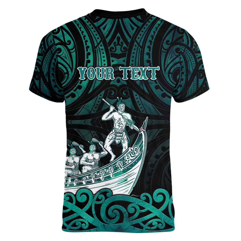 Personalised New Zealand Waka Racing Women V-Neck T-Shirt Maori Warriors LT05 - Polynesian Pride