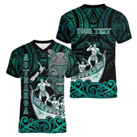 Personalised New Zealand Waka Racing Women V-Neck T-Shirt Maori Warriors LT05 - Polynesian Pride