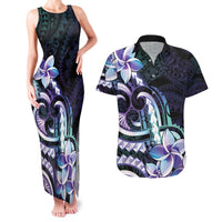 Polynesian Art Tattoo Couples Matching Tank Maxi Dress and Hawaiian Shirt Plumeria Flowers Turquoise Gradient LT05 Turquoise - Polynesian Pride