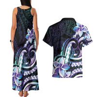 Polynesian Art Tattoo Couples Matching Tank Maxi Dress and Hawaiian Shirt Plumeria Flowers Turquoise Gradient LT05 - Polynesian Pride