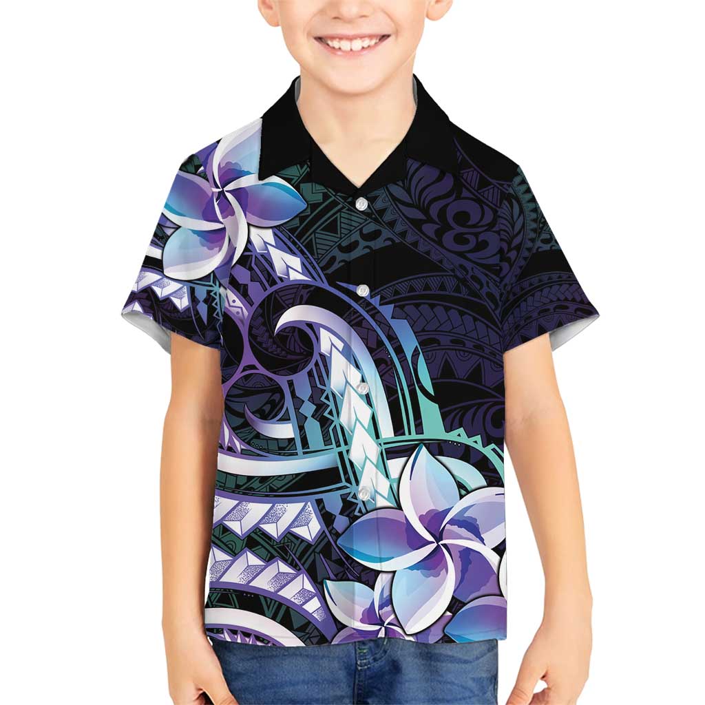 Polynesian Art Tattoo Family Matching Long Sleeve Bodycon Dress and Hawaiian Shirt Plumeria Flowers Turquoise Gradient LT05 Son's Shirt Turquoise - Polynesian Pride
