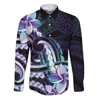 Polynesian Art Tattoo Family Matching Mermaid Dress and Hawaiian Shirt Plumeria Flowers Turquoise Gradient LT05 Dad's Shirt - Long Sleeve Turquoise - Polynesian Pride