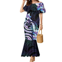 Polynesian Art Tattoo Family Matching Mermaid Dress and Hawaiian Shirt Plumeria Flowers Turquoise Gradient LT05 Mom's Dress Turquoise - Polynesian Pride