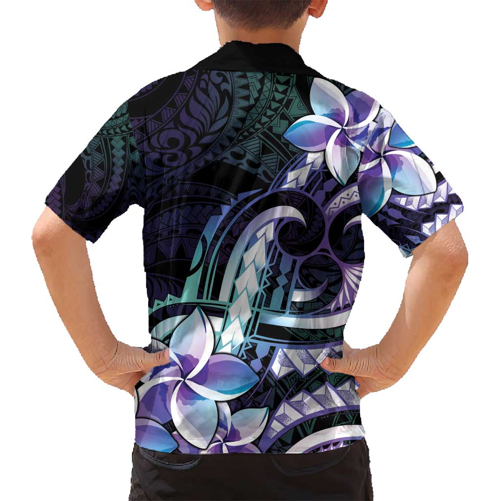 Polynesian Art Tattoo Family Matching Puletasi and Hawaiian Shirt Plumeria Flowers Turquoise Gradient LT05 - Polynesian Pride