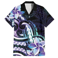 Polynesian Art Tattoo Family Matching Puletasi and Hawaiian Shirt Plumeria Flowers Turquoise Gradient LT05 Dad's Shirt - Short Sleeve Turquoise - Polynesian Pride