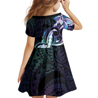 Polynesian Art Tattoo Family Matching Summer Maxi Dress and Hawaiian Shirt Plumeria Flowers Turquoise Gradient