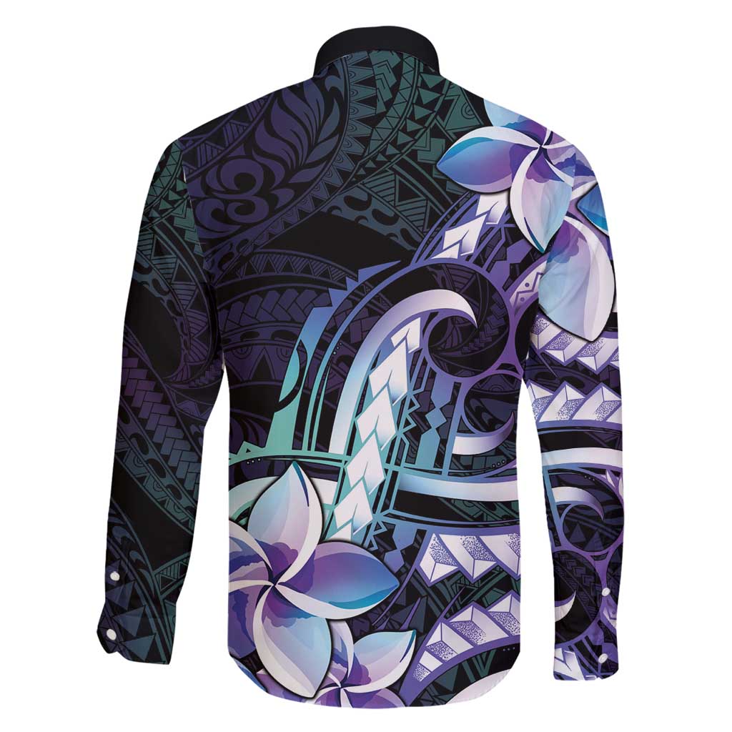 Polynesian Art Tattoo Family Matching Tank Maxi Dress and Hawaiian Shirt Plumeria Flowers Turquoise Gradient
