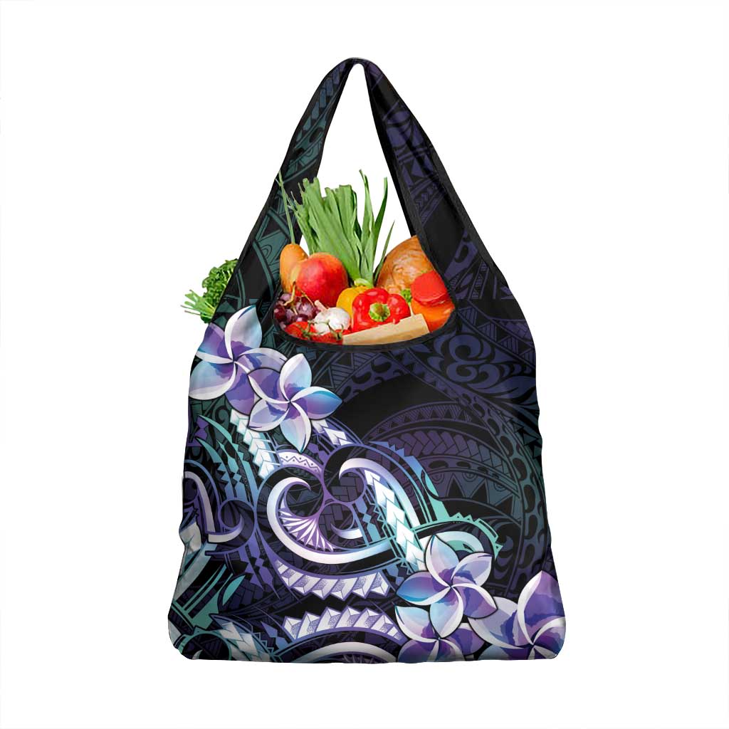 Polynesian Art Tattoo Grocery Bag Plumeria Flowers Turquoise Gradient LT05 1-pack One Size Turquoise - Polynesian Pride