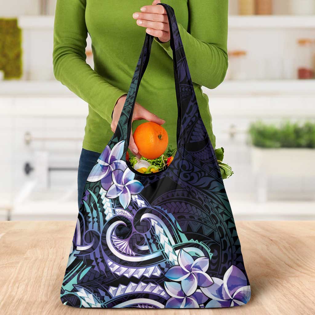 Polynesian Art Tattoo Grocery Bag Plumeria Flowers Turquoise Gradient LT05 - Polynesian Pride