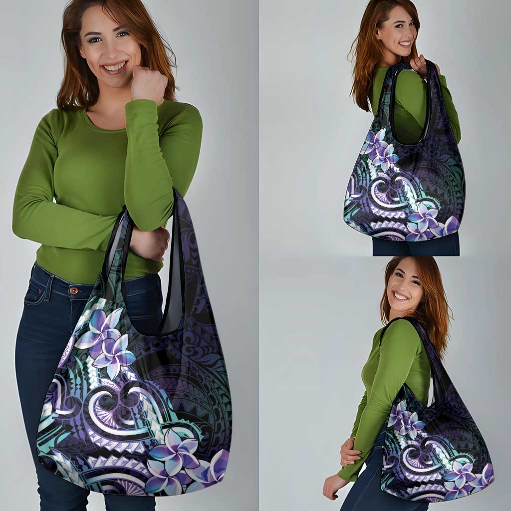Polynesian Art Tattoo Grocery Bag Plumeria Flowers Turquoise Gradient LT05 - Polynesian Pride