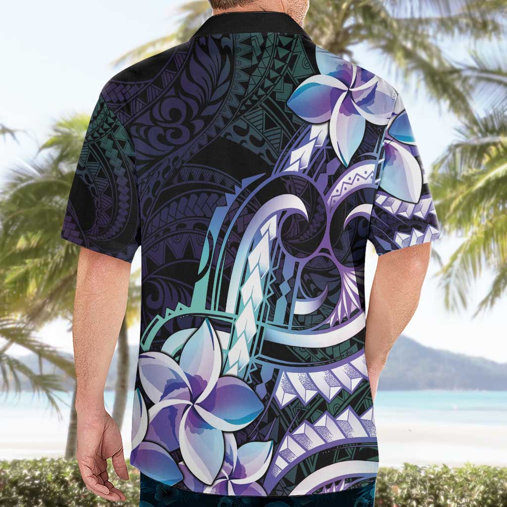 Polynesian Art Tattoo Hawaiian Shirt Plumeria Flowers Turquoise Gradient