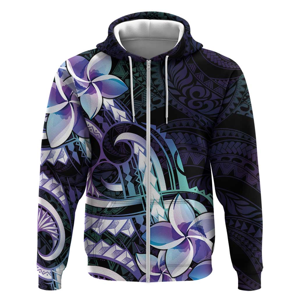 Polynesian Art Tattoo Hoodie Plumeria Flowers Turquoise Gradient