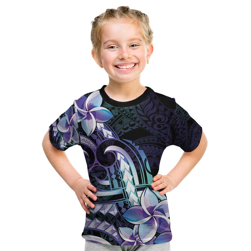 Polynesian Art Tattoo Kid T Shirt Plumeria Flowers Turquoise Gradient LT05 Turquoise - Polynesian Pride
