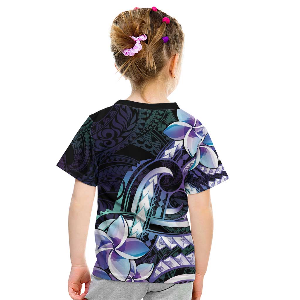 Polynesian Art Tattoo Kid T Shirt Plumeria Flowers Turquoise Gradient LT05 - Polynesian Pride