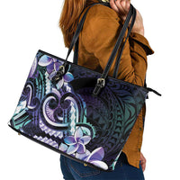 Polynesian Art Tattoo Leather Tote Bag Plumeria Flowers Turquoise Gradient LT05 - Polynesian Pride