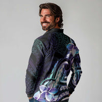 Polynesian Art Tattoo Long Sleeve Polo Shirt Plumeria Flowers Turquoise Gradient LT05 - Polynesian Pride