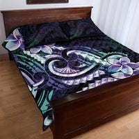 Polynesian Art Tattoo Quilt Bed Set Plumeria Flowers Turquoise Gradient