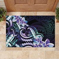 Polynesian Art Tattoo Rubber Doormat Plumeria Flowers Turquoise Gradient