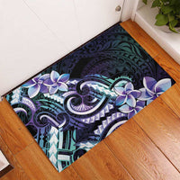 Polynesian Art Tattoo Rubber Doormat Plumeria Flowers Turquoise Gradient