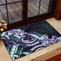 Polynesian Art Tattoo Rubber Doormat Plumeria Flowers Turquoise Gradient