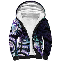 Polynesian Art Tattoo Sherpa Hoodie Plumeria Flowers Turquoise Gradient