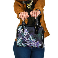 Polynesian Art Tattoo Shoulder Handbag Plumeria Flowers Turquoise Gradient