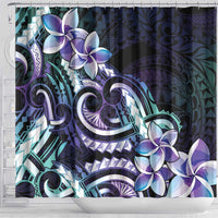 Polynesian Art Tattoo Shower Curtain Plumeria Flowers Turquoise Gradient