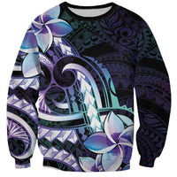 Polynesian Art Tattoo Sweatshirt Plumeria Flowers Turquoise Gradient