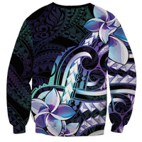 Polynesian Art Tattoo Sweatshirt Plumeria Flowers Turquoise Gradient