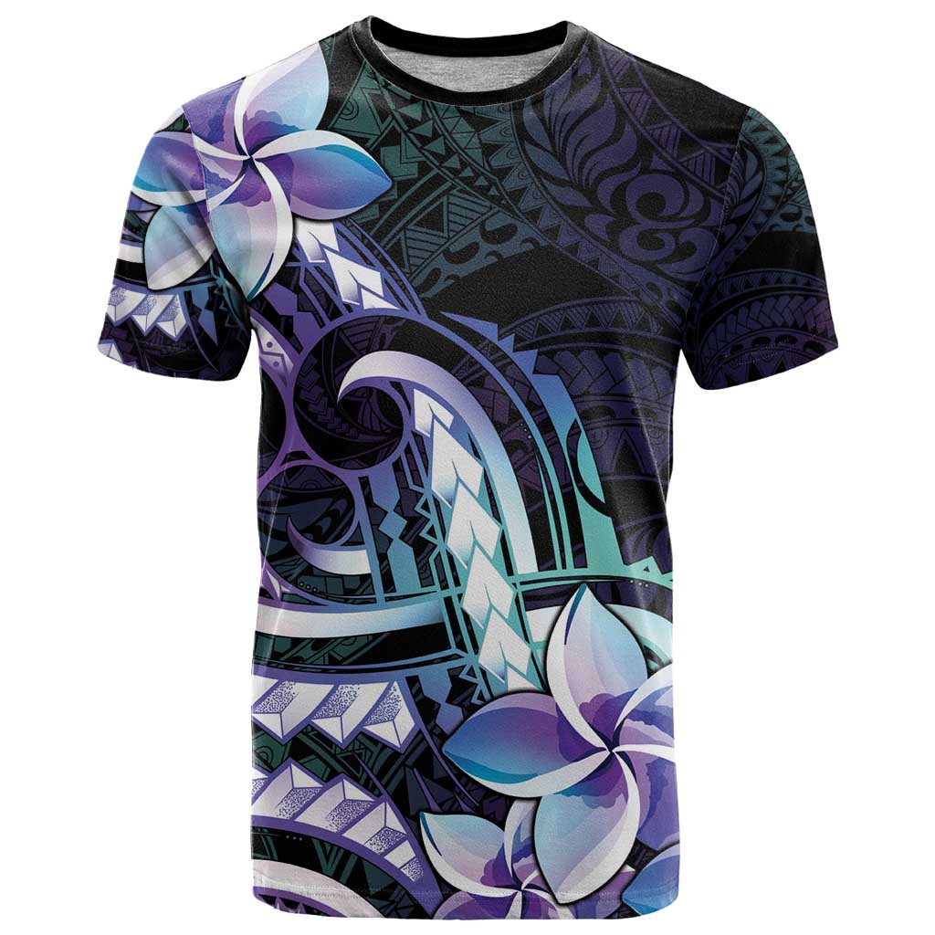 Polynesian Art Tattoo T Shirt Plumeria Flowers Turquoise Gradient LT05 Turquoise - Polynesian Pride