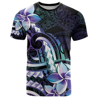 Polynesian Art Tattoo T Shirt Plumeria Flowers Turquoise Gradient LT05 Turquoise - Polynesian Pride