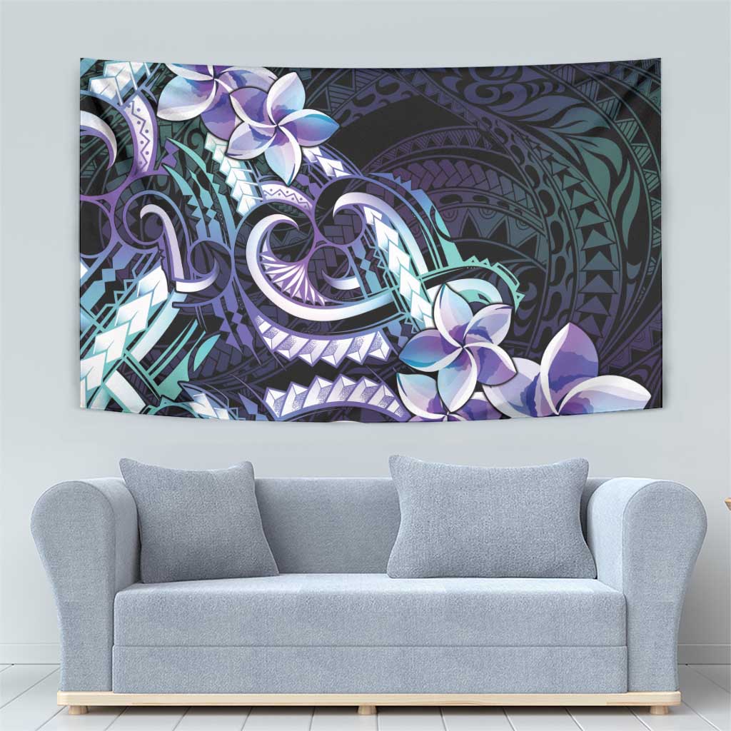 Polynesian Art Tattoo Tapestry Plumeria Flowers Turquoise Gradient